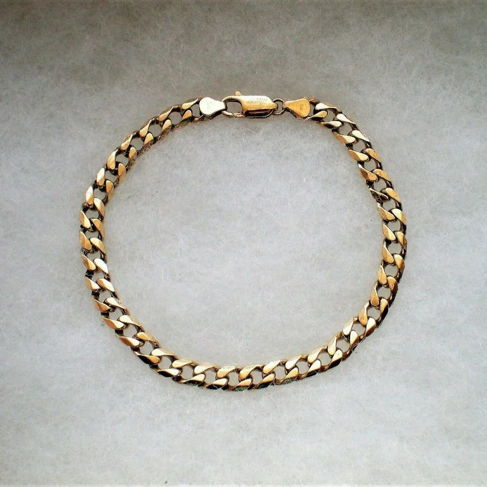 Designer UNISEX 9K 9CT 375 Yellow Gold Cuban Curb Link Chain Bracelet 8.75